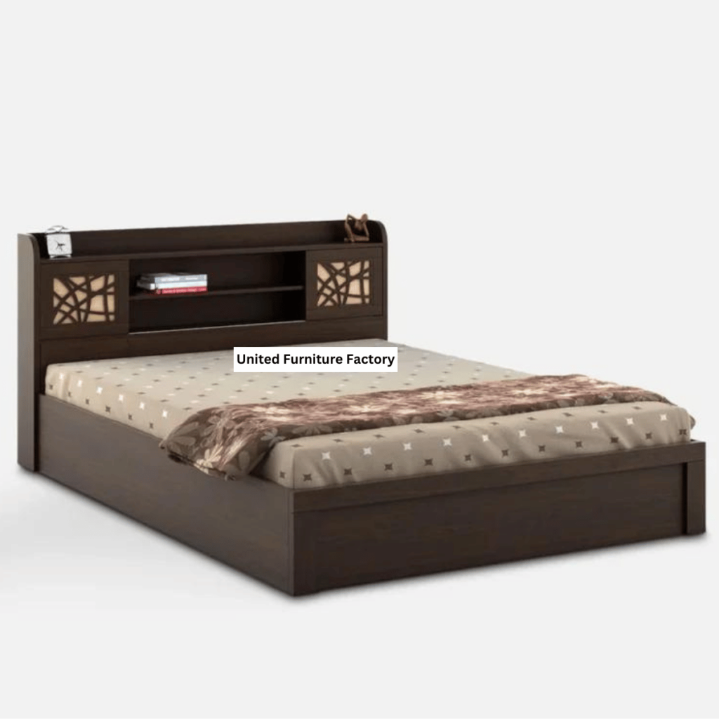 Mayflower King Size Bed in Vermount Woodpore Finish with Hydraulic Storage