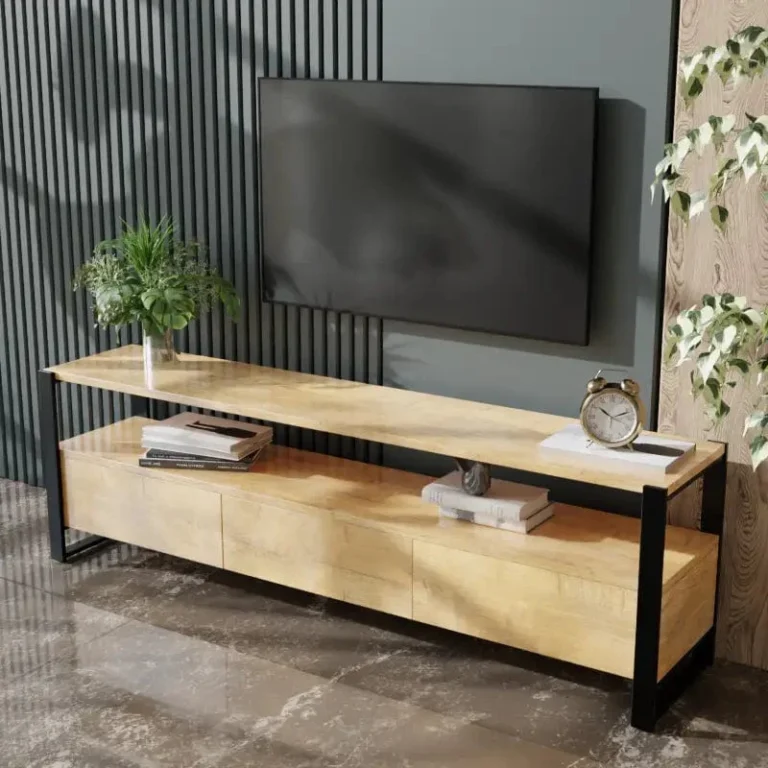 Marin TV Unit With Storage Space & Drawers in Large Size in Wooden Texture